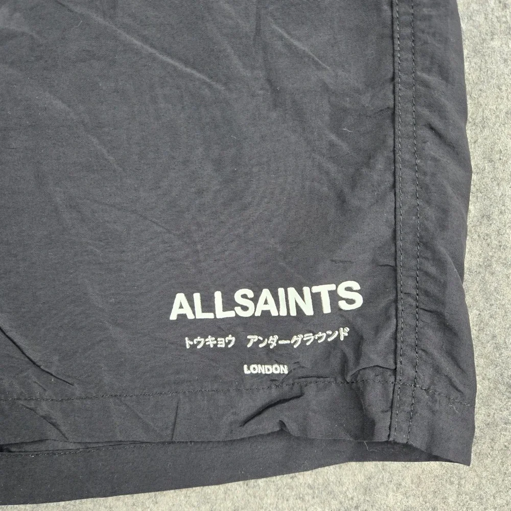 AllSaints Underground Swimshort Mens XL Black Logo Graphic Streetwear Trunks